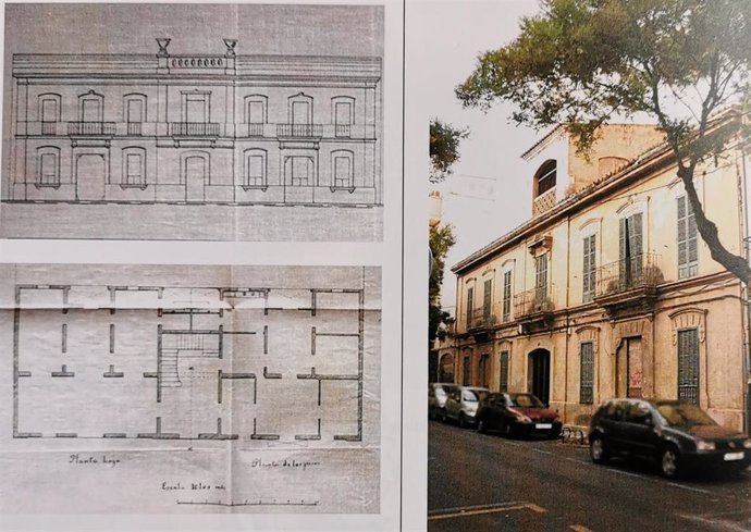 Planos y fachada del edificio de principios del siglo XX, de la calle Bisbe Massanet, obra de Gaspar Reynés i Coll.
