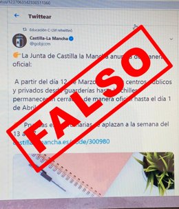 Bulo transmitido por redes sociales sobre la suspensión de la actividad escolar en Castilla-La Mancha por el coronavirus