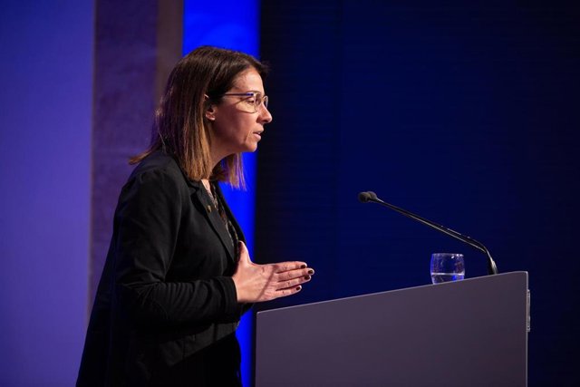 La consellera de Presidencia y portavoz del Govern, Meritxell Budó, en rueda de prensa posterior al Consell Executiu en el Palacio de la Generalitat, en Barcelona (España), a 18 de febrero de 2020.