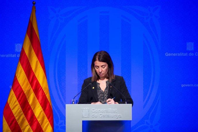 La consellera de Presidencia y portavoz del Govern, Meritxell Budó, en rueda de prensa posterior al Consell Executiu en el Palacio de la Generalitat, en Barcelona (España), a 18 de febrero de 2020.