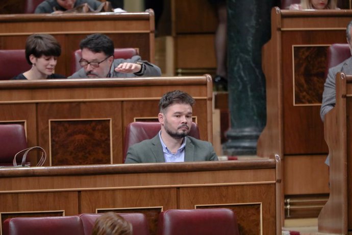 El portaveu d'ERC al Congrés, Gabriel Rufián, durant una sessió plenria al Congrés dels Diputats, Madrid (Espanya), 18 de febrer del 2020.