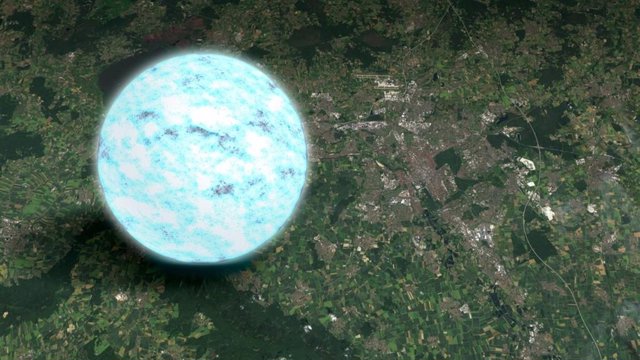 Una estrella de neutrones típica con un radio de once kilómetros es casi tan grande como una ciudad alemana de tamaño mediano.