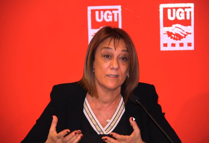 Primer pla de la directora general de Política Lingüística de la Generalitat de Catalunya, Ester Franquesa, a la presentació de la campanya ' El dia a dia, en catal' de la UGT a Barcelona el 10 de mar de 2020. (Horitzontal)