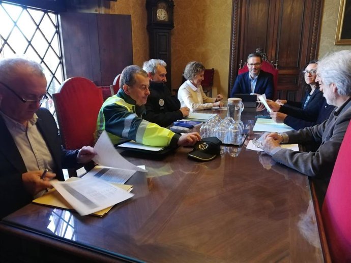 Reunión de la Junta Local de Seguridad Ciudadana, con el alcalde de Palma, José Hila, y la delegada del Gobierno en Baleares, Aina Calvo.