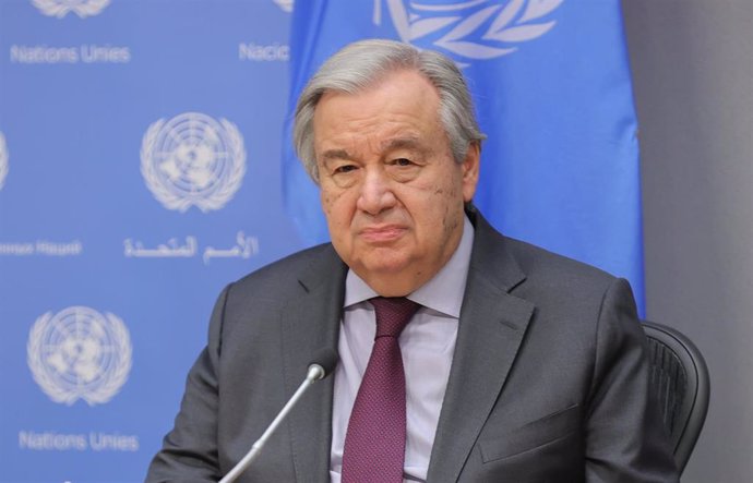 10 March 2020, US, New York: United Nations Secretary-General Antonio Guterres briefs correspondents on the latest World Meteorological Organization (WMO) report on the state of the climate at the UN Headquarters. Photo: Luiz Rampelotto/ZUMA Wire/dpa