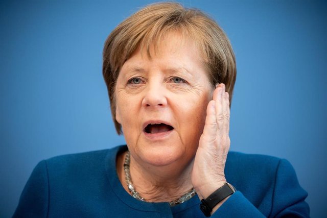 Angela Merkel en una rueda de prensa en Berlín