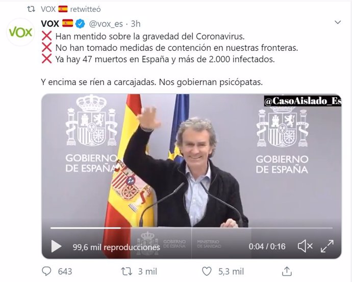 Captura del tweet de Vox