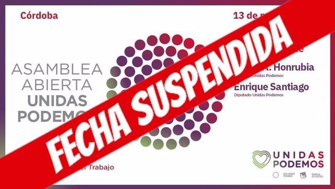 Anuncio de la suspensión de la Asamblea de Unidas Podemos en Córdoba.