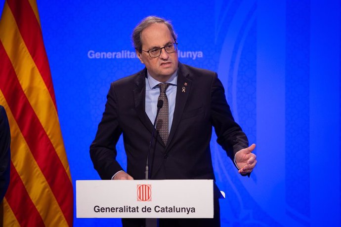 El president de la Generalitat, Quim Torra, intervé en la roda de premsa per informar sobre el coronavirus, Barcelona / Catalunya (Espanya), 12 de mar del 2020.