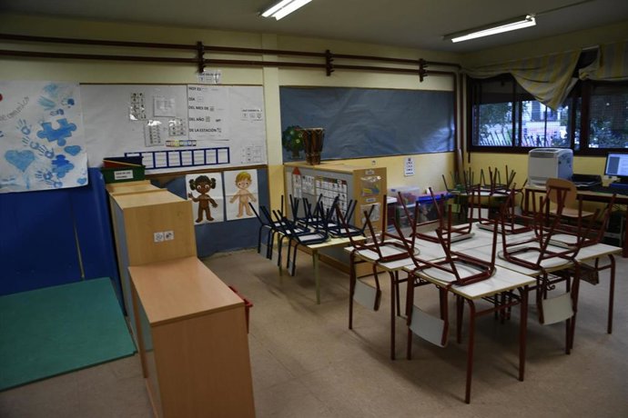 Aula vacía de un colegio de Madrid.