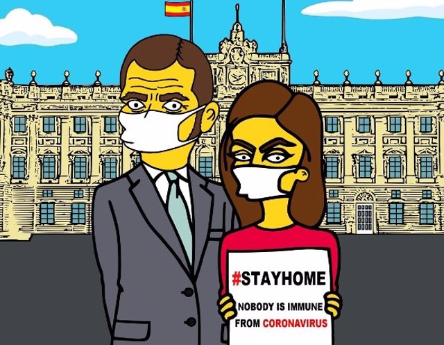 Los Reyes Felipe y Letizia y la monarquía inglesa, simpsonizados contra el coronavirus