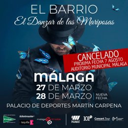 Cartel del concierto de El Barrio cancelado.