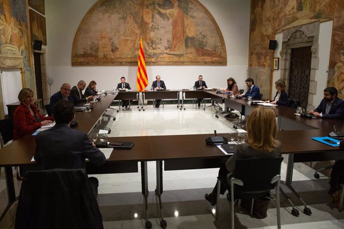 El presidente de la Generalitat, Quim Torra, preside una reunión extraordinaria del Consell Executiu para analizar la evolución del coronavirus, en Barcelona/Catalunya (España) a 12 de marzo de 2020.