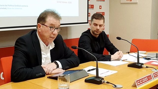 Imagen de recurso del secretario general de CCOO de Madrid, Jaime Cedrún, junto al secretario de Política Sindical contra la precariedad, Jorge Maeso.