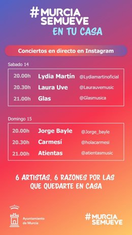 Seis artistas murcianos protagonizan la iniciativa 'Murcia Se Mueve en tu casa' con conciertos en directo por Instagram
