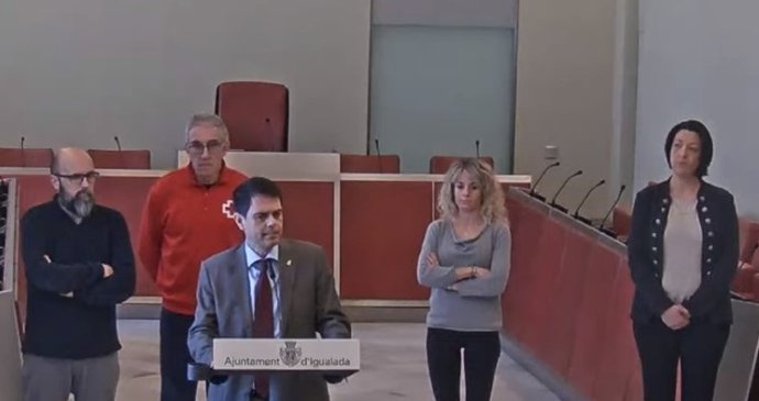 El alcalde de Igualada (Barcelona), Marc Castells, en una rueda de prensa telemática durante el confinamiento por el coronavirus.