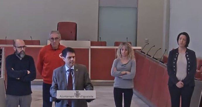 L'alcalde d'Igualada (Barcelona), Marc Castells, en una roda de premsa telemtica durant el confinament pel coronavirus.