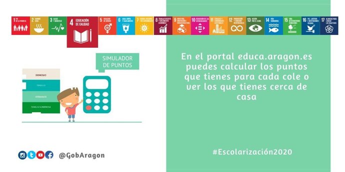 Cartel del proceso de escolarización 2020 del Gobierno de Aragón