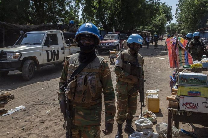 Cascos azules de la ONU de patrulla en Birao (RCA)