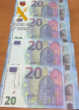 Billetes falsos intervenidos por la Guardia Civil