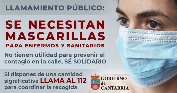 Cartel petición mascarillas Gobierno de Cantabria