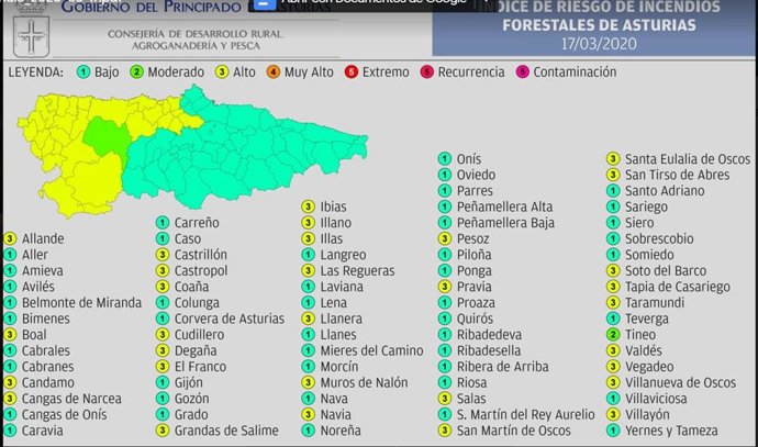 Mapa de íNdicie de Riesgo Forestal.