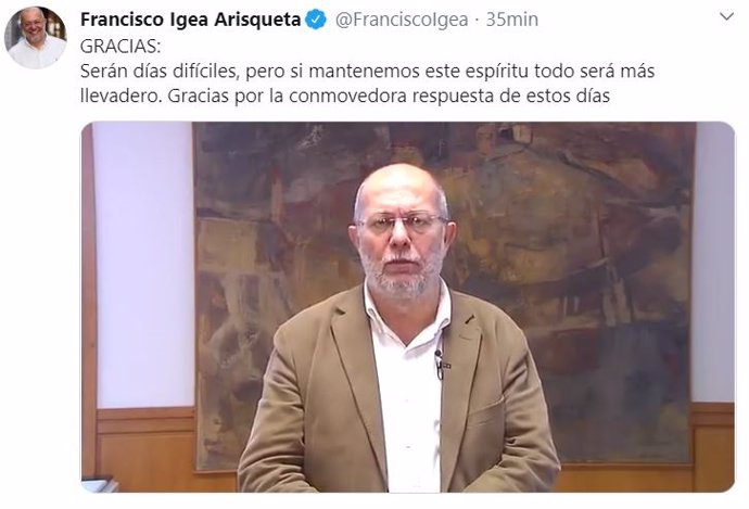 Captura de imagen del vídeo publicado por Francisco Igea