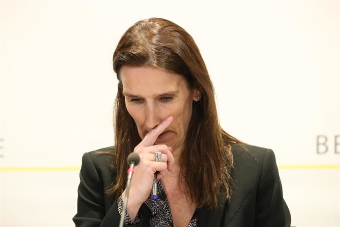 La primera ministra de Bélgica, Sophie Wilmes, en una rueda de prensa en Bruselas