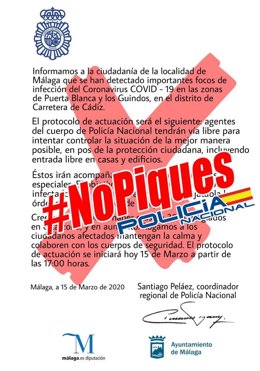 Desmentido de la Policía Nacional en Málaga que pide no distribuir bulos