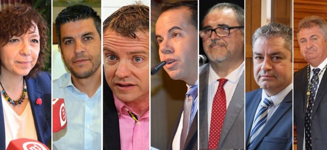 Imágenes de los alcaldes de las localidades de Alcázar de San Juan, Campo de Criptana, Herencia, Quintanar de la Orden, Madridejos, Villafranca de los Caballeros y Miguel Esteban.