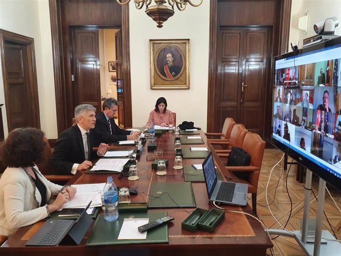 El ministro del Interior, Fernando Grande-Marlaska, preside la reunión de coordinación del Comité Estatal de Coordinación de Protección Civil frente al coronavirus