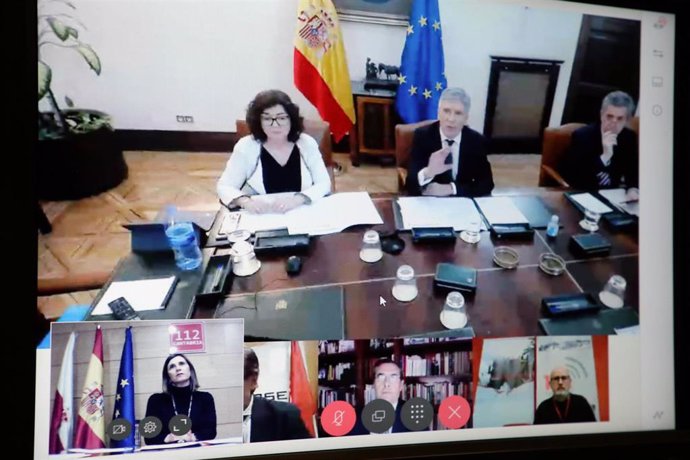 Videoconferencia de la consejera de Presidencia, Paula Fernández, con el ministro del Interior, Fernando Grande-Marlaska