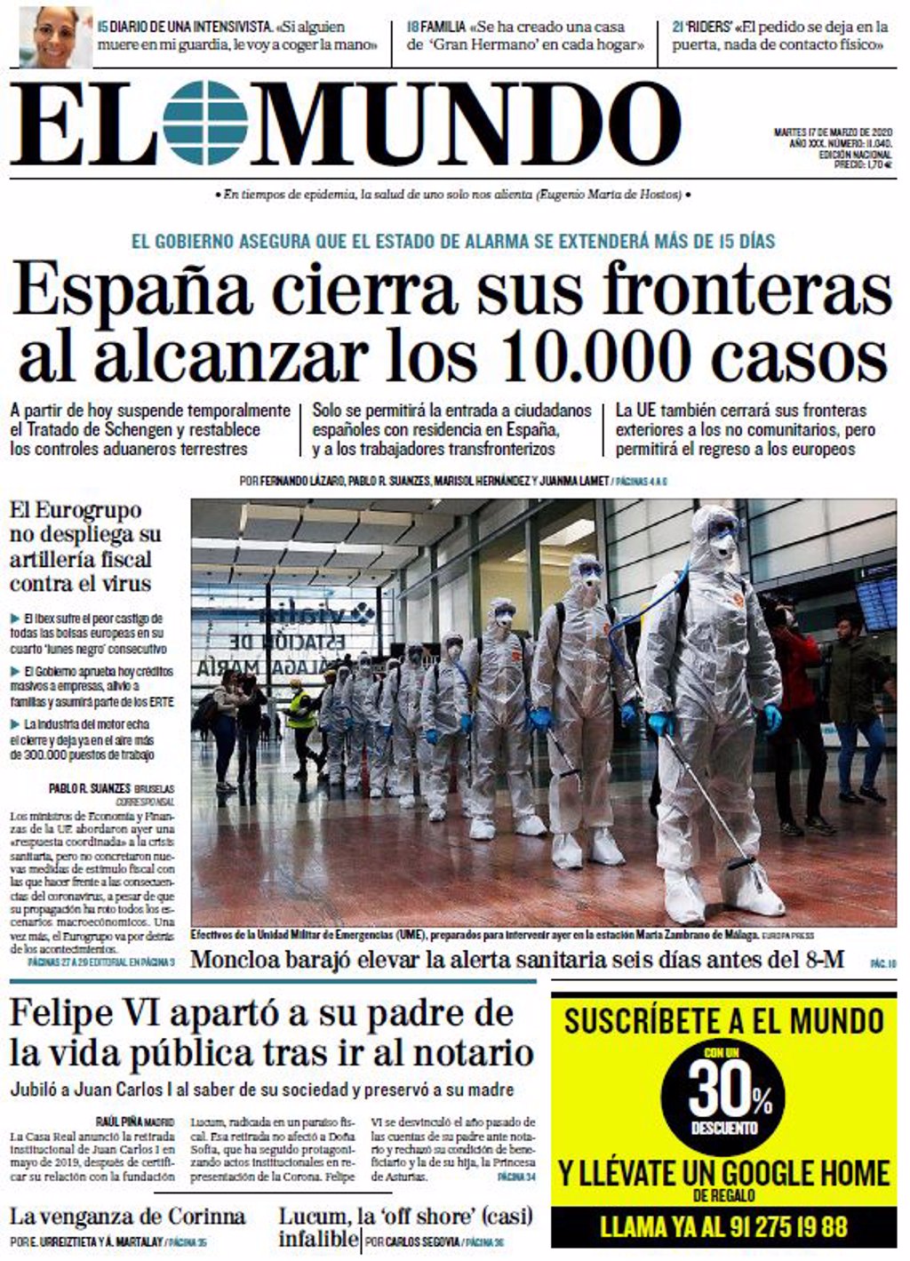 Las Portadas De Los Periódicos Del Martes 17 De Marzo De 2020