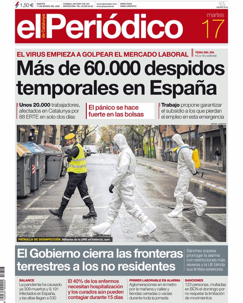 Las portadas de los periódicos del martes 17 de marzo de 2020