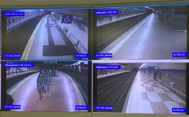 Imágenes de andenes vacíos en Metro de Madrid en varias estaciones.