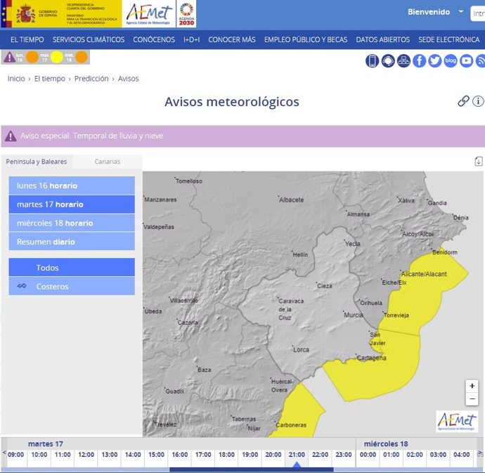 Meteorología mantiene su aviso de nivel amarillo por fenómenos costeros para esta noche