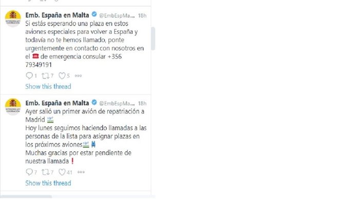 Twitter de la Embajada de España en Malta