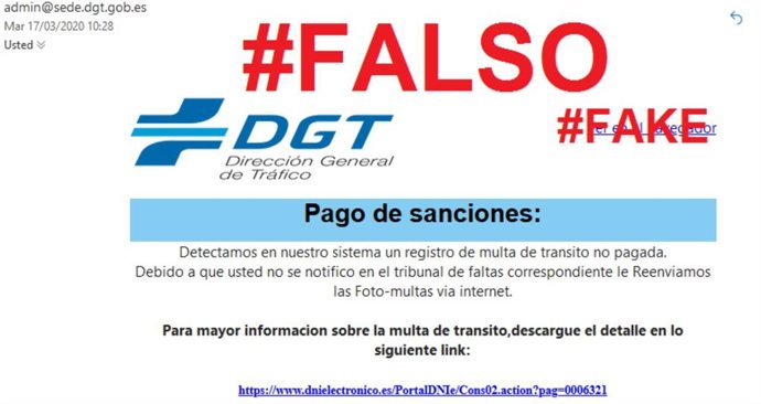 Aviso de la DGT sobre fraude en notificaciones relacionadas con el pago de sanciones y multas