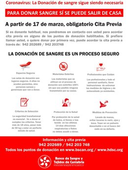 Anuncio de cita previa en el Banco de Sangre