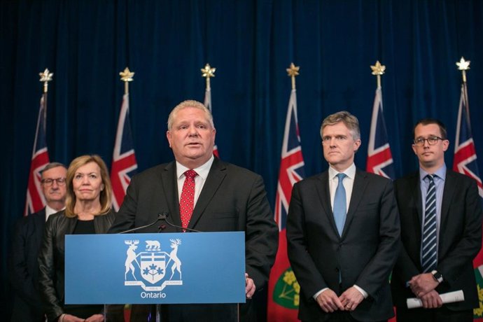El primer ministro del Gobierno de la región canadiense de Ontario, Doug Ford, en una comparecencia en Toronto