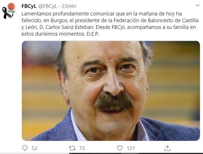 Comunicación del fallecimiento del presidente de la Federación de Baloncesto de CyL.
