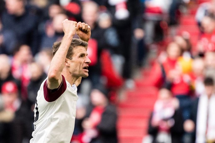 Thomas Mueller celebra un gol con el Bayern