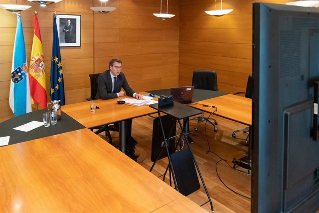 O Titular Do Goberno Galego Durante A Videoconferencia Cos Representantes Dos Principais Partidos Políticos Galegos