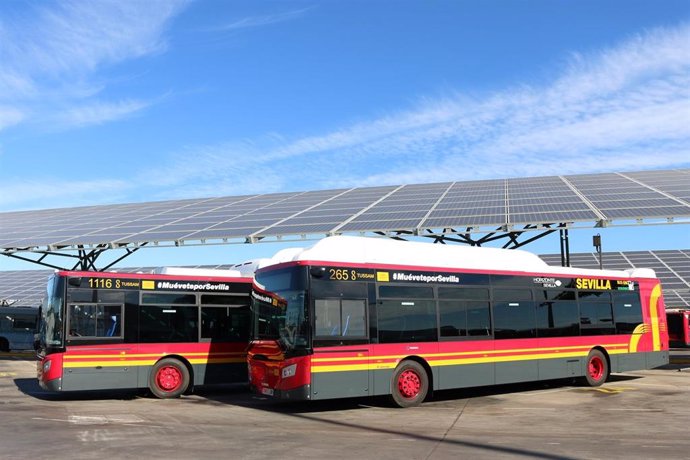 Autobuses de Tussam estacionados