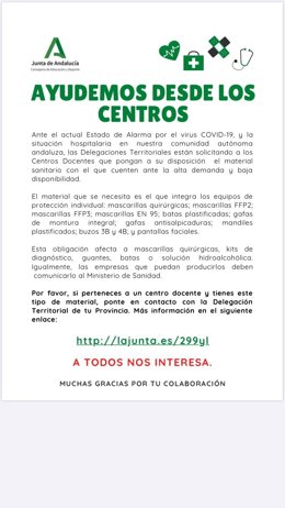 Circular de la Consejería de Educación a los colegios andaluces pidiendo material sanitario para el coronavirus
