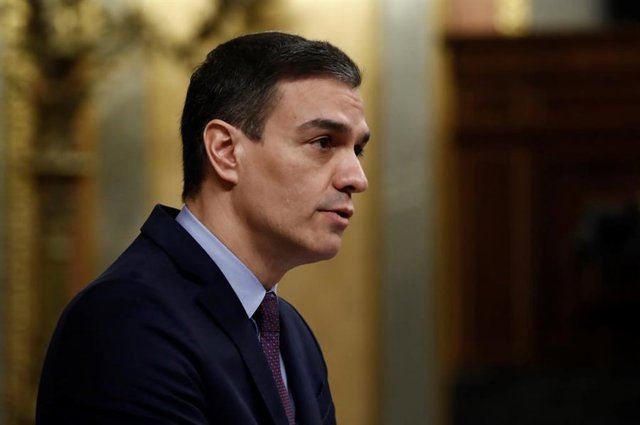 El presidente del Gobierno, Pedro Sánchez, durante su comparecencia este miércoles en el Congreso de los Diputados para explicar la declaración del estado de alarma y las medidas para paliar las consecuencias de la pandemia provocada por el coronavirus