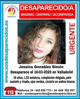 Imagen de la joven desaparecida en Valladolid difundido en redes sociales.