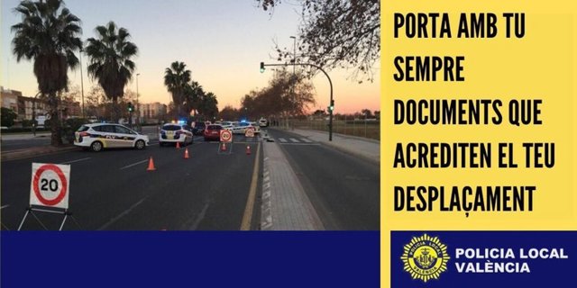 Inicio de los controles de tráfico de la Policía Local de València por la crisis del coronavirus