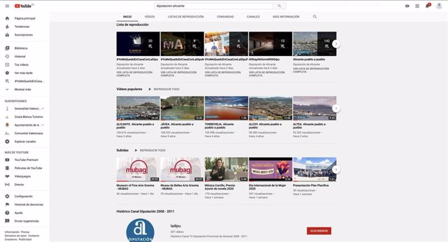 Canal de la Diputación de Alicante en Youtube.