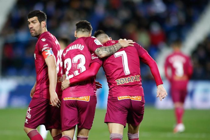Lucas Perez of Deportivo Alaves  celebrates a goal during the Spanish League, La Liga, football match played between CD Leganes and Deportivo Alaves at Butarque stadium on February 29, 2020 in Leganes, Spain.